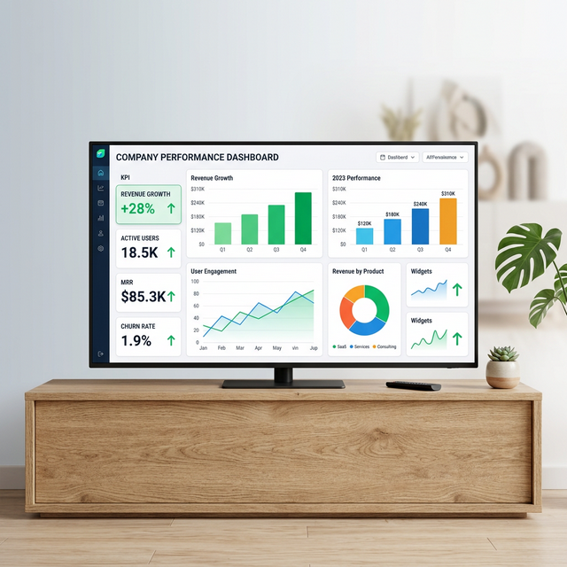 TV exibindo painel de mídia PONTOTV